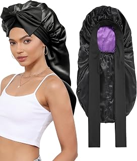 Reversible Long Hair Bonnet Satin Bonnet for Braids Sleep Bonnets for Women with Elastic Tie Band Hair Wrap