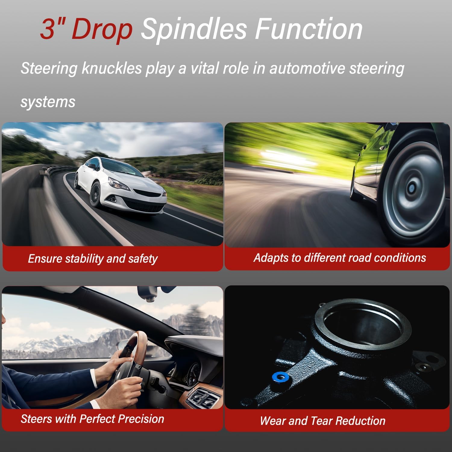 Front 3" Lowering Drop Spindle Steering Knuckle Suspension Kit Compatible with 1973-1987 Chevrolet GMC C10 C1500 - Fit 1.25”Rotors and 2WD Only