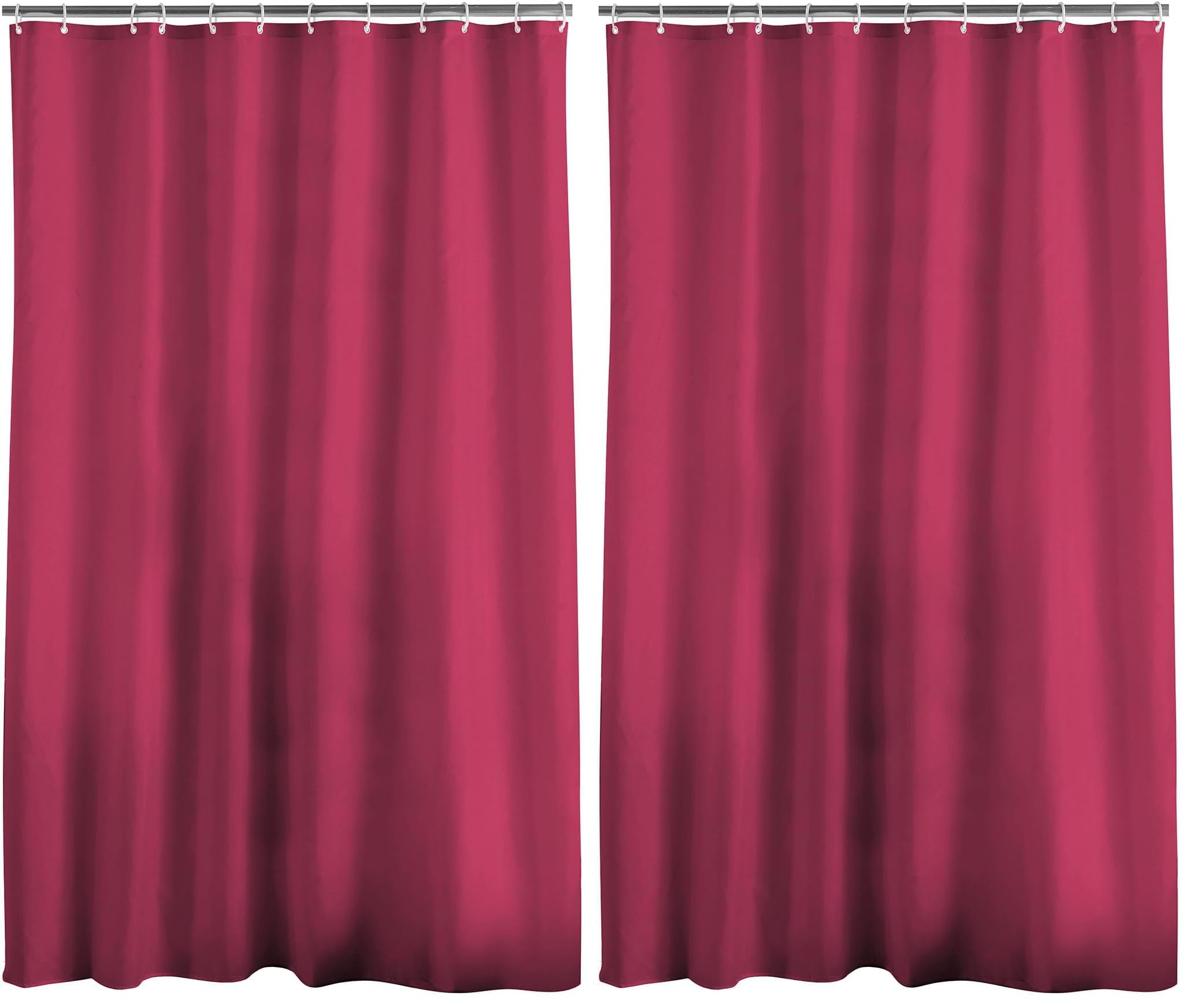 Rideau de douche polyester uni framboise 180x200 cm avec crochets de fixation lot de 2