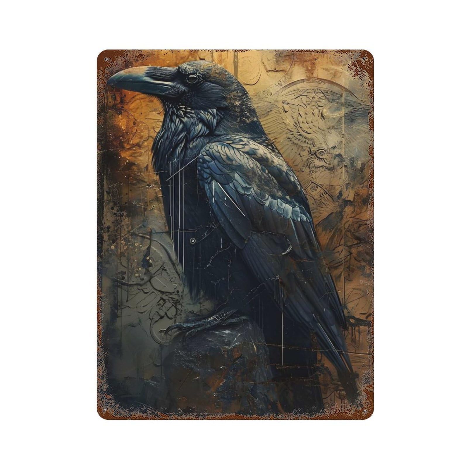 The Raven Surreal Art 15.7"x11.8" Vintage Metal Tin Sign, Novelty Wall Decor for Basement, Hobby Room And Garage Decor