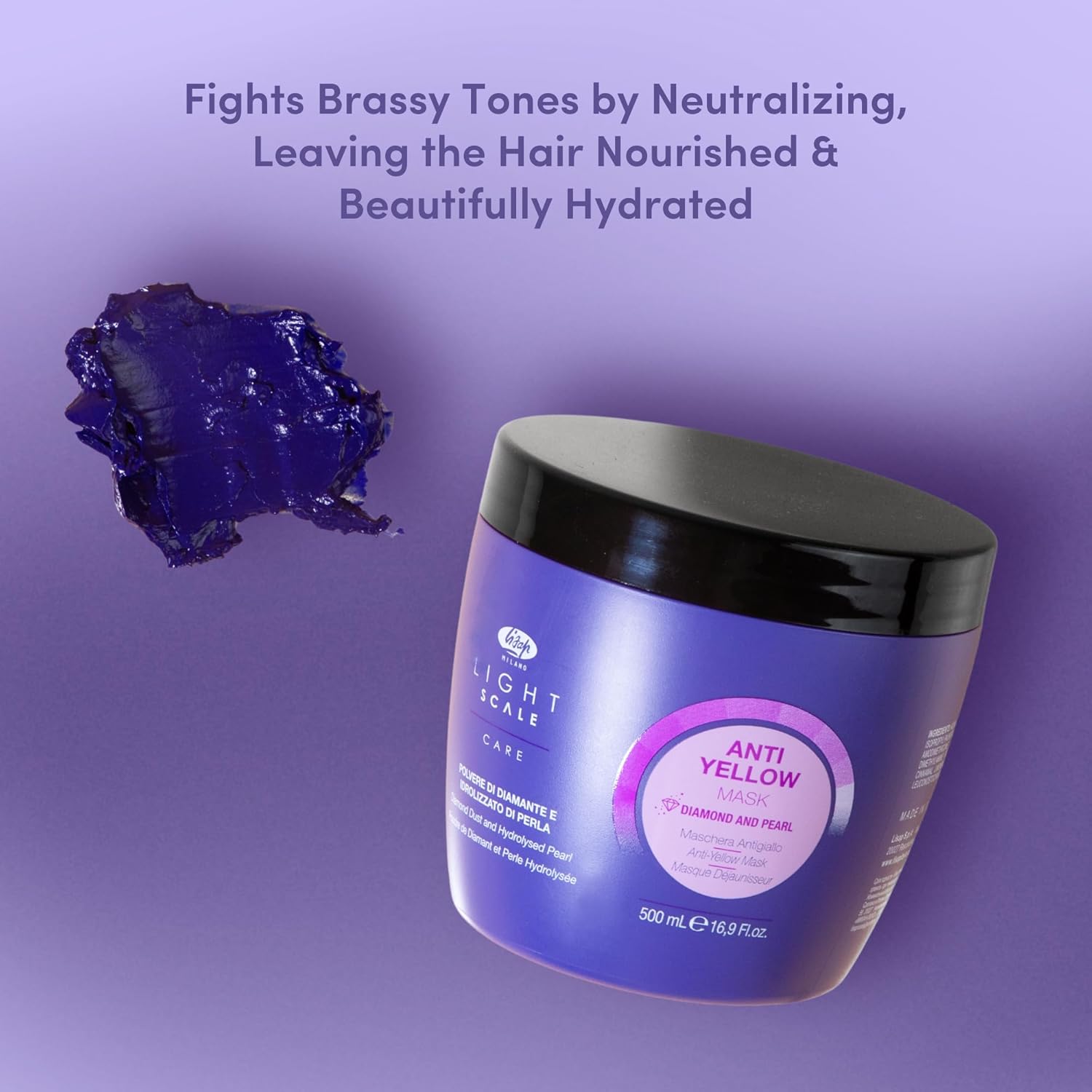 Lisap Purple Hair Mask for Blonde, Silver & Grey Hair - Anti Yellow & Brass hair mask for damaged hair, Deep Conditioning for Bleached & Color Treated Hair, 16.9 fl oz