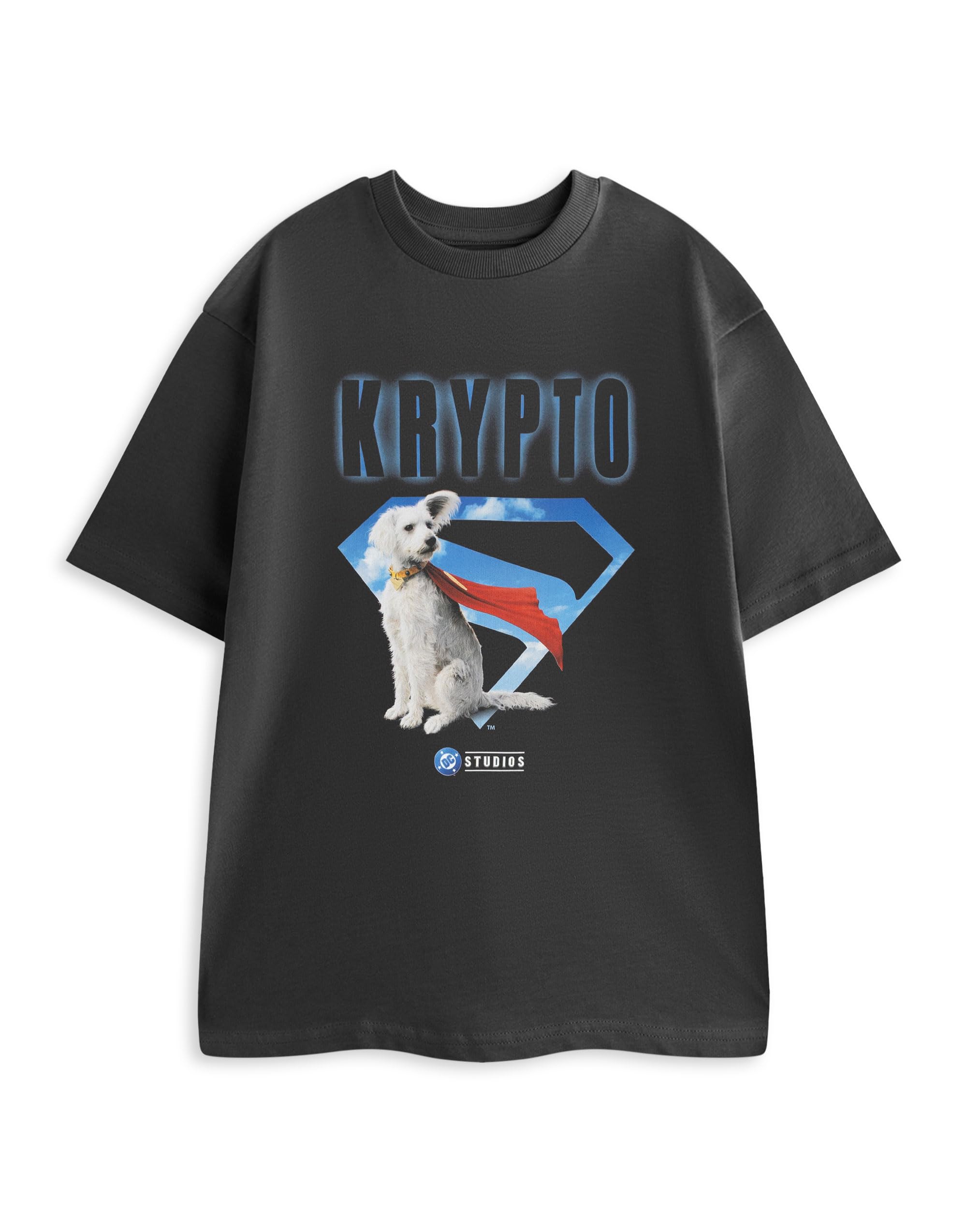 DC Comics Krypto Men's Dark Grey Short Sleeved T-Shirt | Graphic Tee Featuring Krypto the Superdog | Casual Wear with Crew Neck | Comic Character Merchandise Merch - Medium