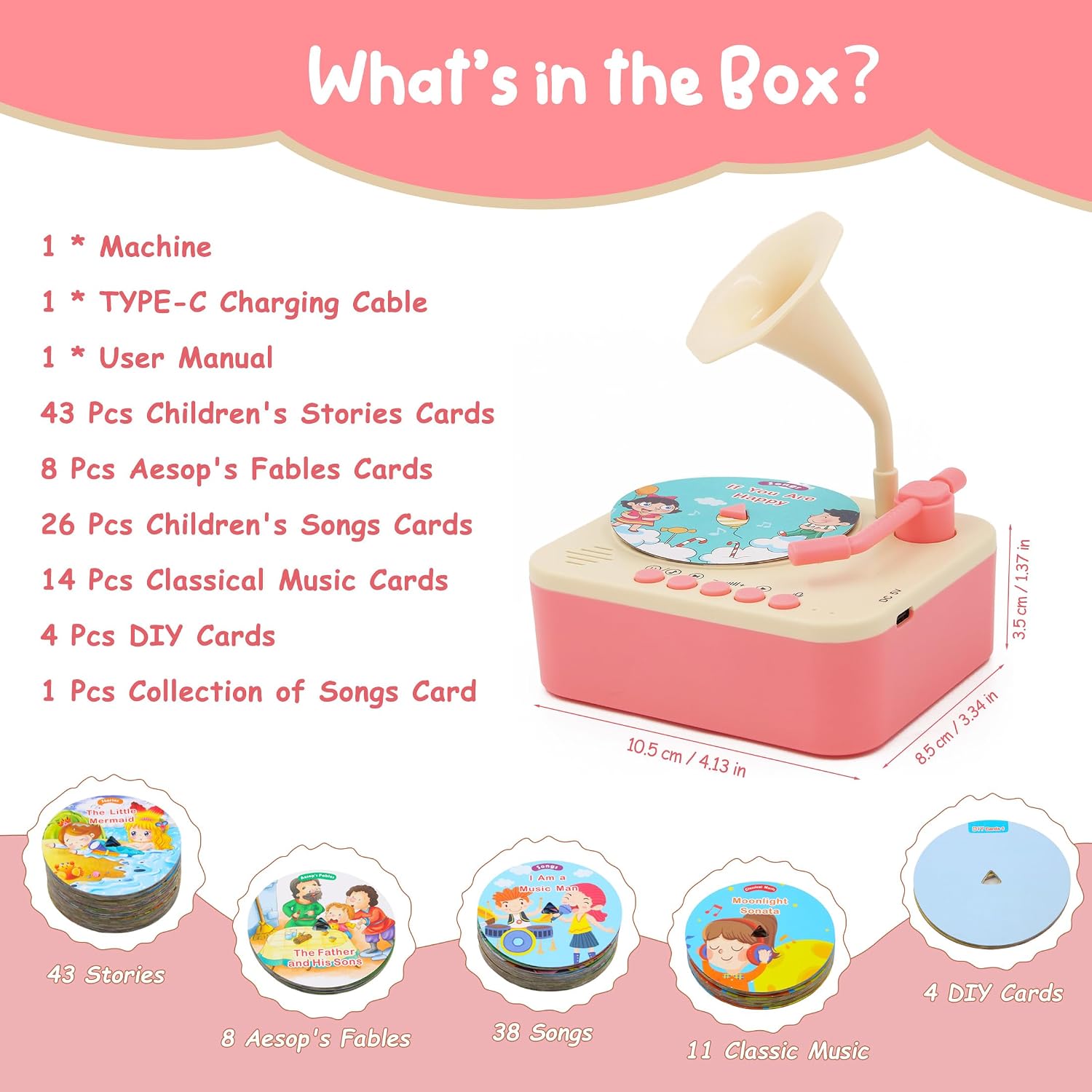 Toddler Phonograph with 99 Cards, Kids Record Player, Story & Music Player, Toddler Music Player, Educational Phonograph for Boys and Girls Age 3+, Kids Toys for Early Learning , Age 3+