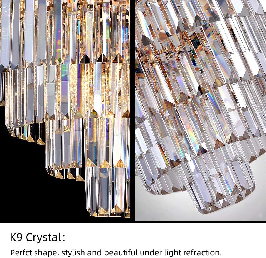 12-Light Modern Crystal Chandeliers, 24" Round Top K9 Crystals Chandelier, Adjustable Ceiling Lighting Fixture, Modern 4-Tier K9 Crystal Pendant Lamp for Dinning Rooms Living Room - - 