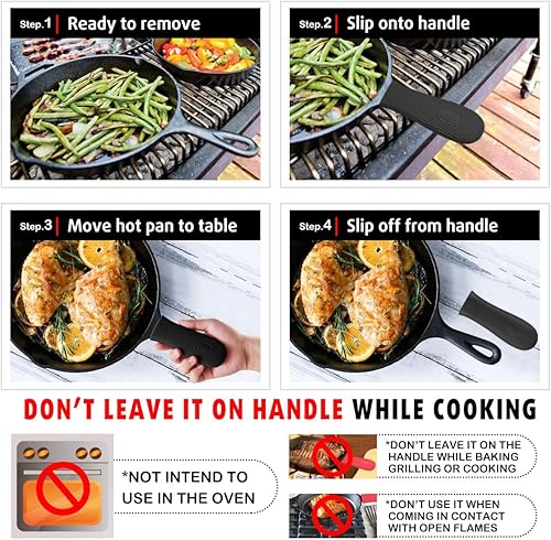 Miniatura 10 de Cbiumpro Funda de mango de hierro fundido, funda de silicona resistente al calor, funda de mango de sartén de hierro fundido resistente al calor,