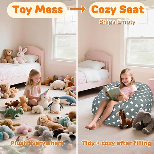 Miniatura 23 de Lukeight - Puf de almacenamiento de animales de peluche para niños, funda para puf de dinosaurio con cremallera para organizar la habitación de