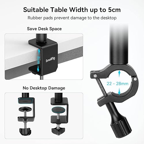 Miniatura 5 de SmallRig Soporte de mesa de escritorio para cámara con brazo mágico y cabeza de bola de 1/4 pulgadas, soporte de luz ajustable de 13 a 35.4