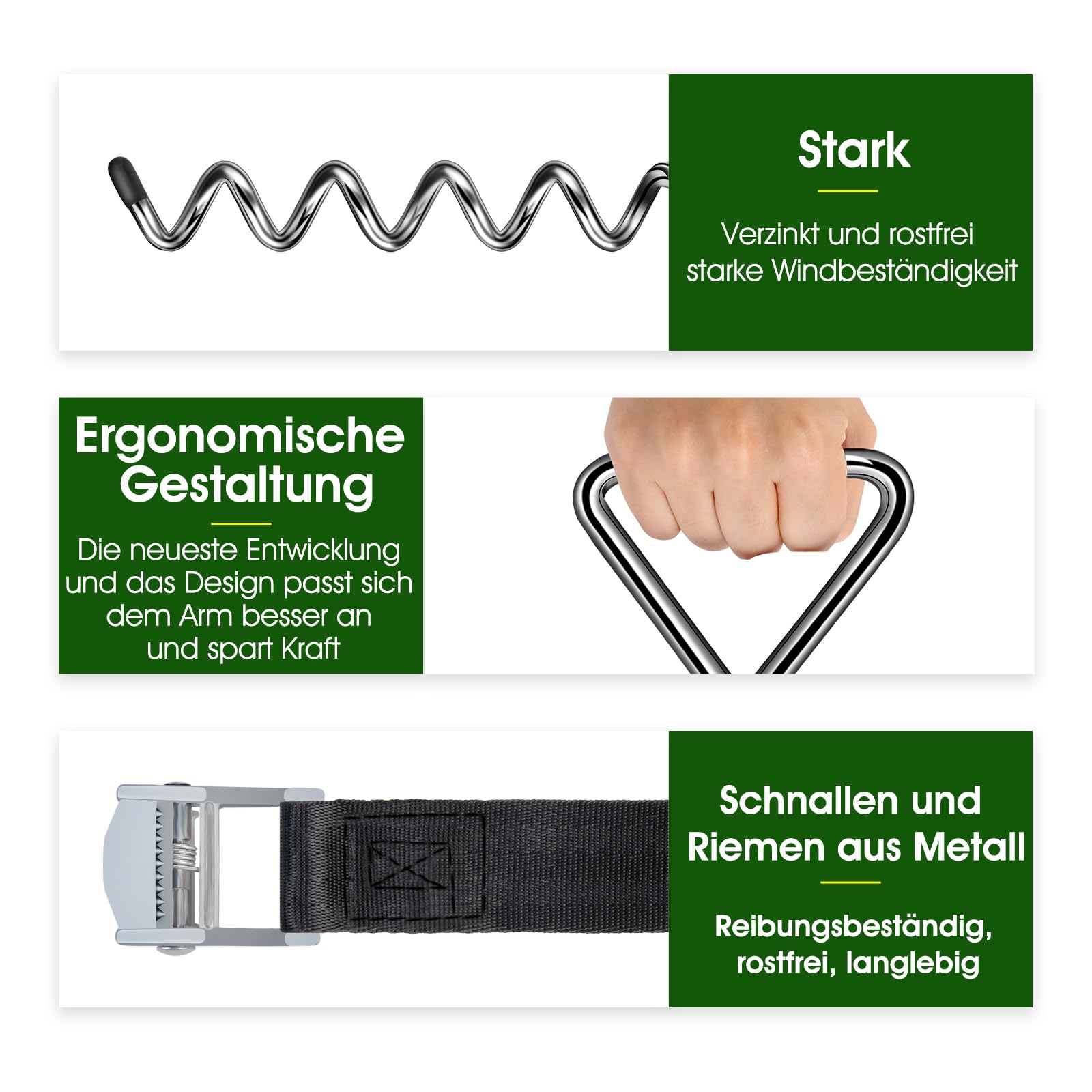 Bodenankern 4 Pack mit Spanngurten (2,5 m lang), Bodenanker mit Bohrmaschine in den Boden Schrauben, hält starken Winden Stand, ideal für Outdoor-Trampoline