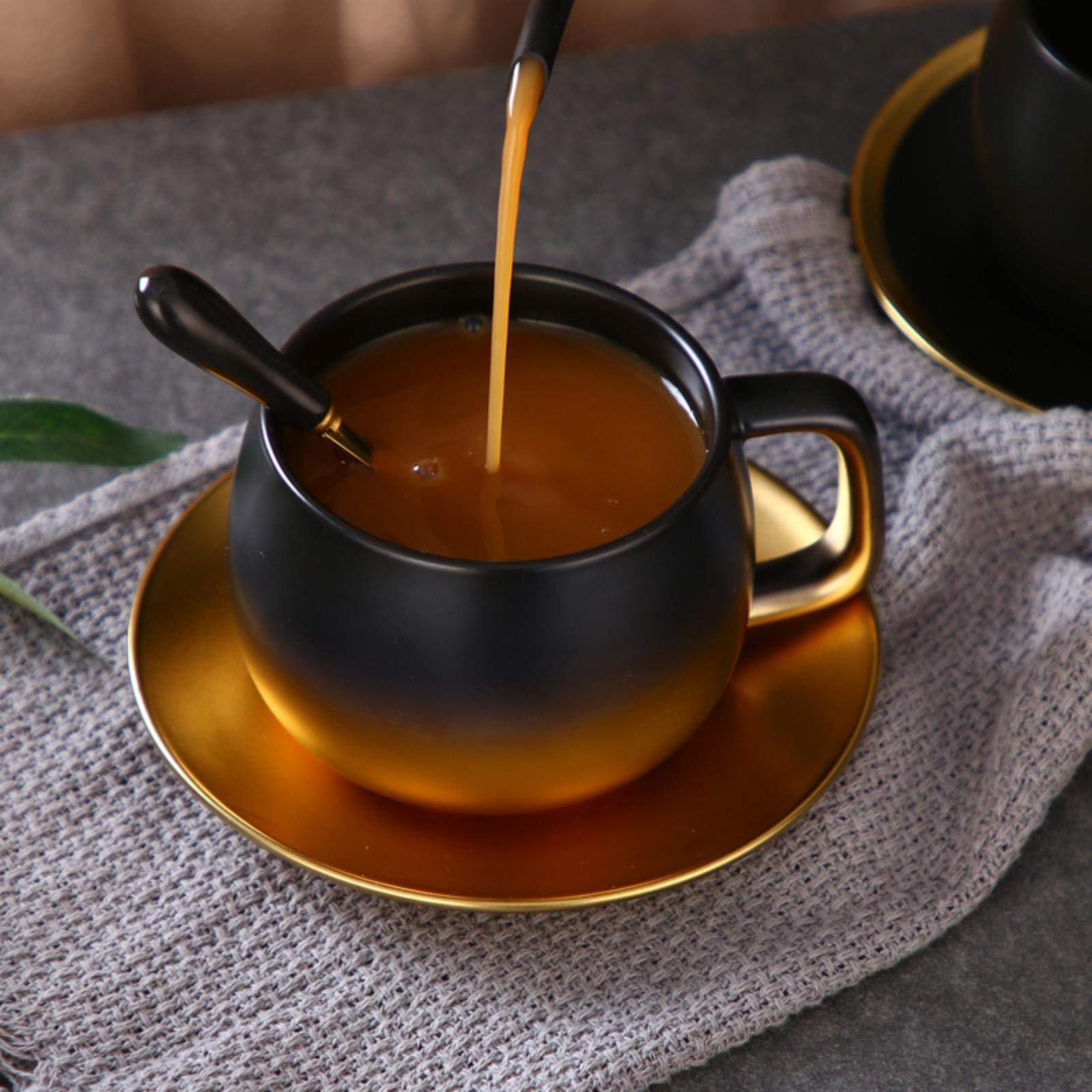 Tazze da caffè moderne di lusso opaco nero oro marmo ceramica tazza caffè caffè tazza piattino bicchiere coppia latte tazze di tè - Champagne