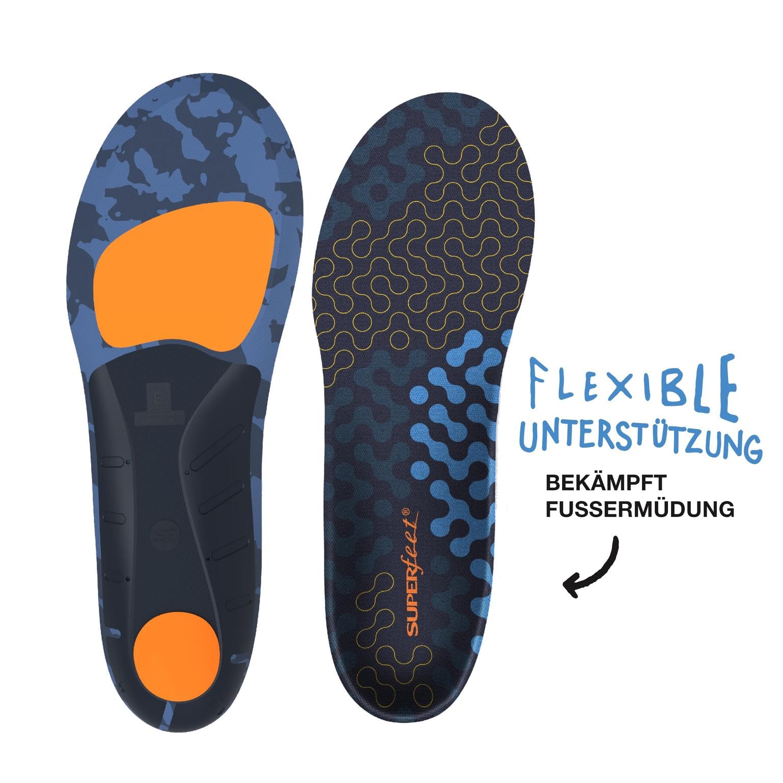 Superfeet Aktive Kissen mittlere Fußgewölbe Einlegesohlen, EU 42-44 | Trim-To-Fit Einlagen für Lauf- & Wanderschuhe, mittleres Fußgewölbe, Adaptive Comfort Technology, langlebig