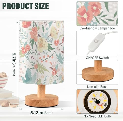 Miniatura 3 de Lámparas de dormitorio, lámparas de sala de estar, cilíndrico, lindo, pájaros, flores, lámpara de mesa para dormitorio de niños
