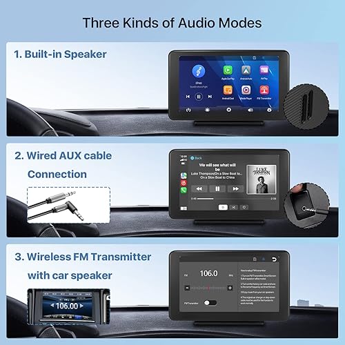Miniatura 4 de Portable Car Radio Stereo Audio Receiver with Wireless Carplay&Android Auto, 7 FHD IPS Touchscreen, 1080P Backup Cam, Siri, Google Voice, FM,