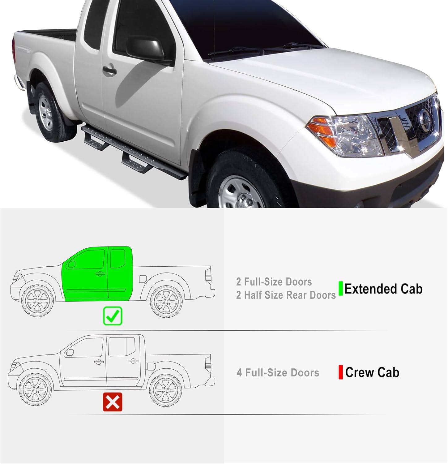 APS Black Overland Slider Tubular Drop Steps Style Nerf Bars Running Boards Compatible with Nissan Frontier 2005-2026 King Cab & Suzuki Equator 2005-2012 Extra Cab