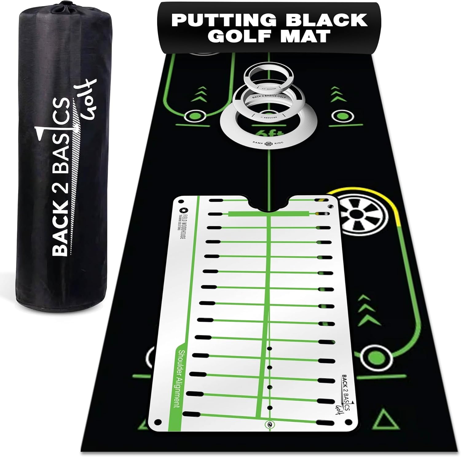 Back 2 Basics Golf Putting Mirror, 10ft Golf Putting Mat and 3-Piece Putting Ring Set Bundle