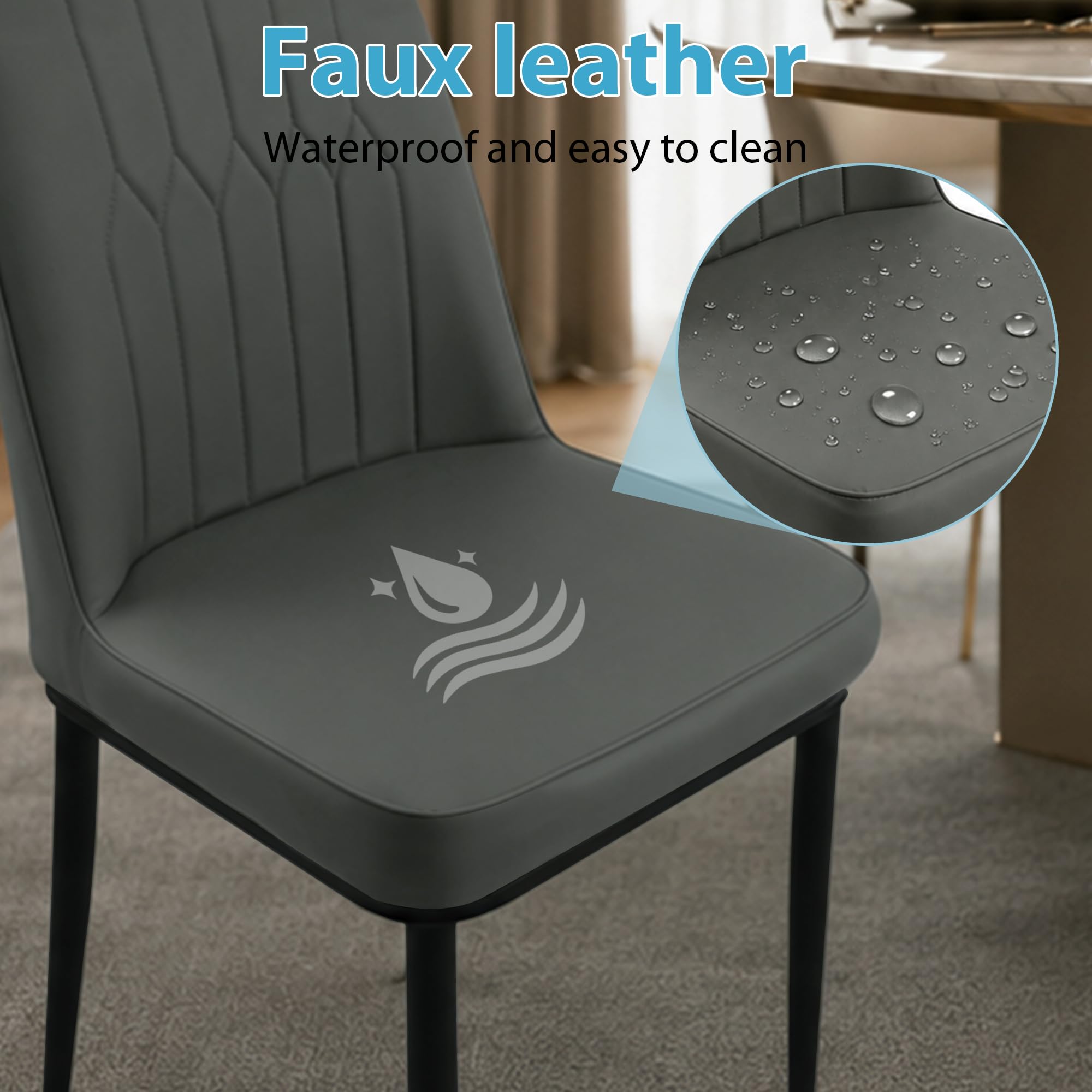 Durrafy Set di 6 Sedie da Pranzo,Sedie Imbottite Moderne in Ecopelle, Sedie con Robuste Gambe in Metallo, Adatte per sala da Pranzo, Cucina e Soggiorno, Grigio