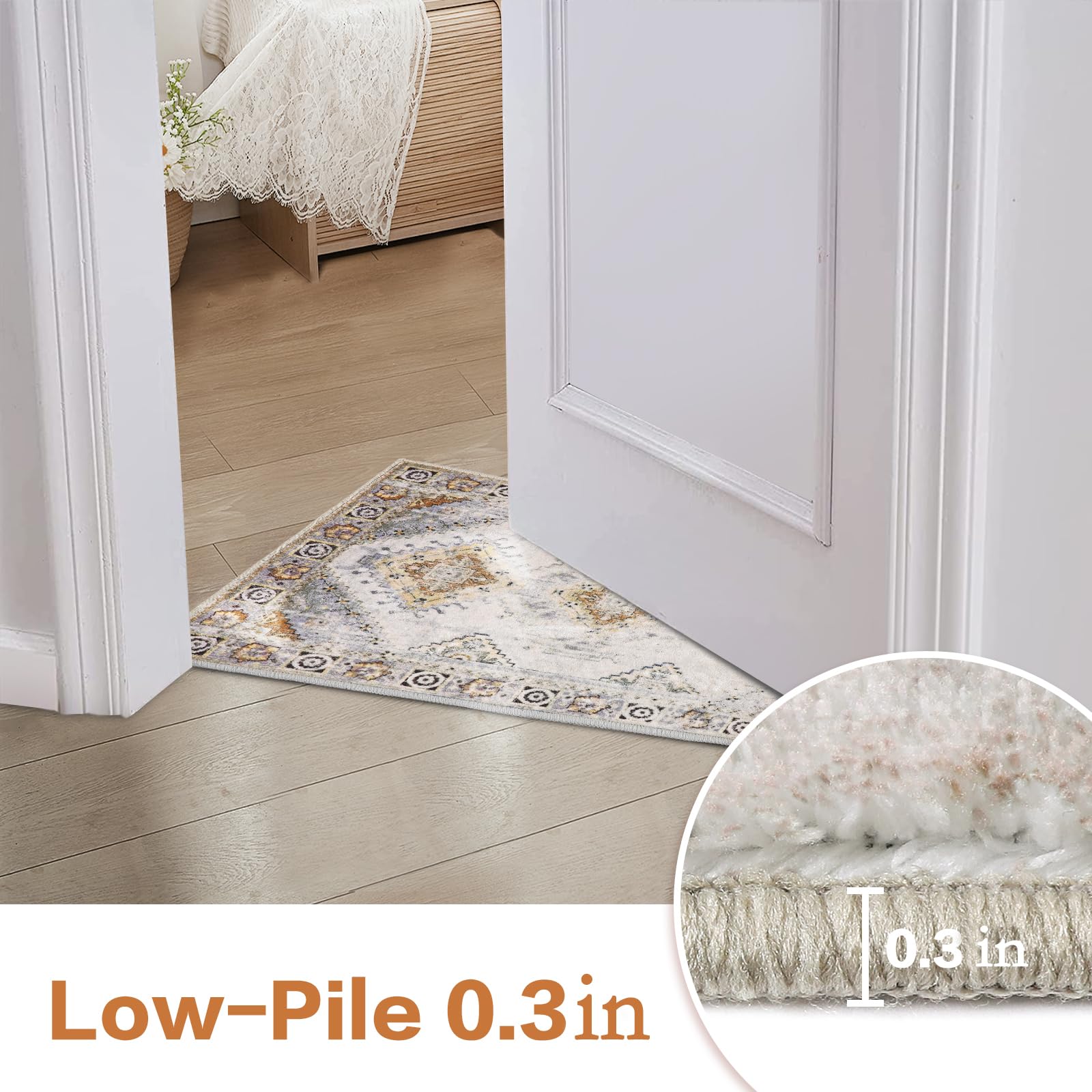 COMSLE Tapis persan lavable en fausse laine de 61 x 122 cm pour entrée, petit tapis antidérapant et doux pour entrée, chambre à coucher, salon, cuisine (kaki)