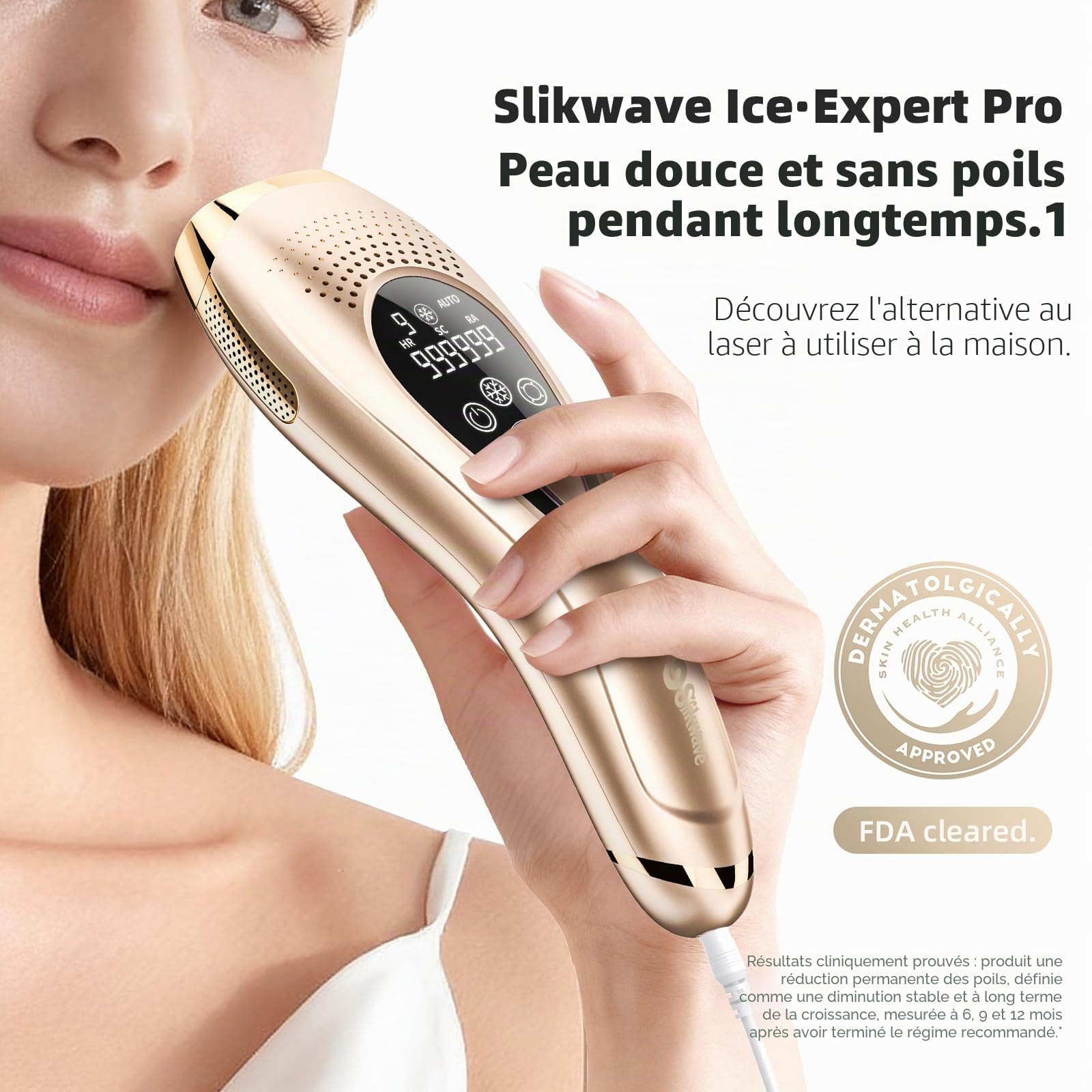 Épilateur Lumière Pulsée IPL pour Femme et Homme, Épilateur Laser avec Fonction de Refroidissement, 999900 Impulsions, 9 Niveaux d'Énergie, Visage, Corps, Aisselles et Maillot Or rose Pro