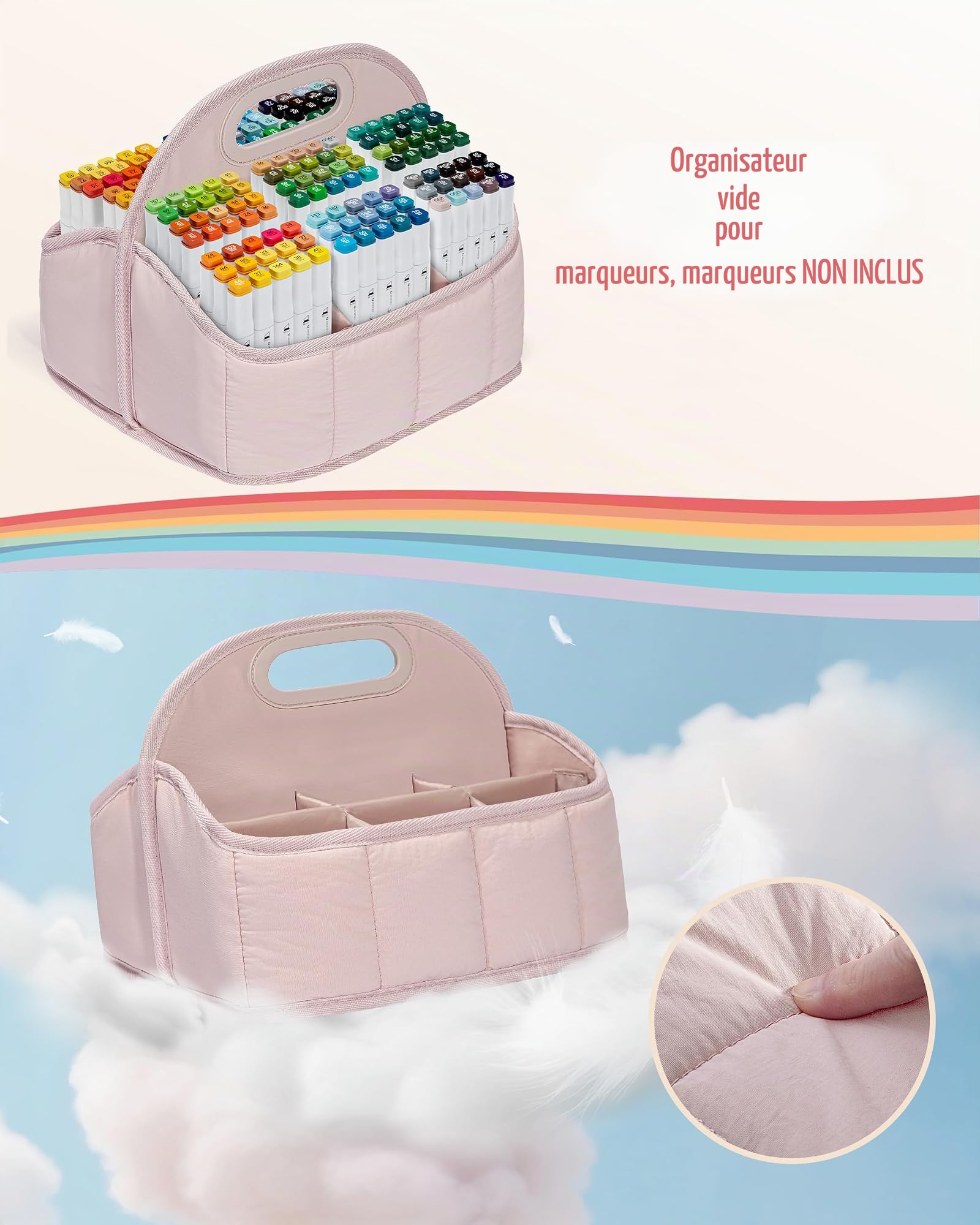 Rexmica Grand Organiseur pour 210 à 400 Marqueurs, Étui de Rangement pour Adultes, Sac de Rangement pour Feutre à Alcool, Cosmétiques, Couture et Matériel de Loisirs Créatifs, Rose (Sac Uniquement)