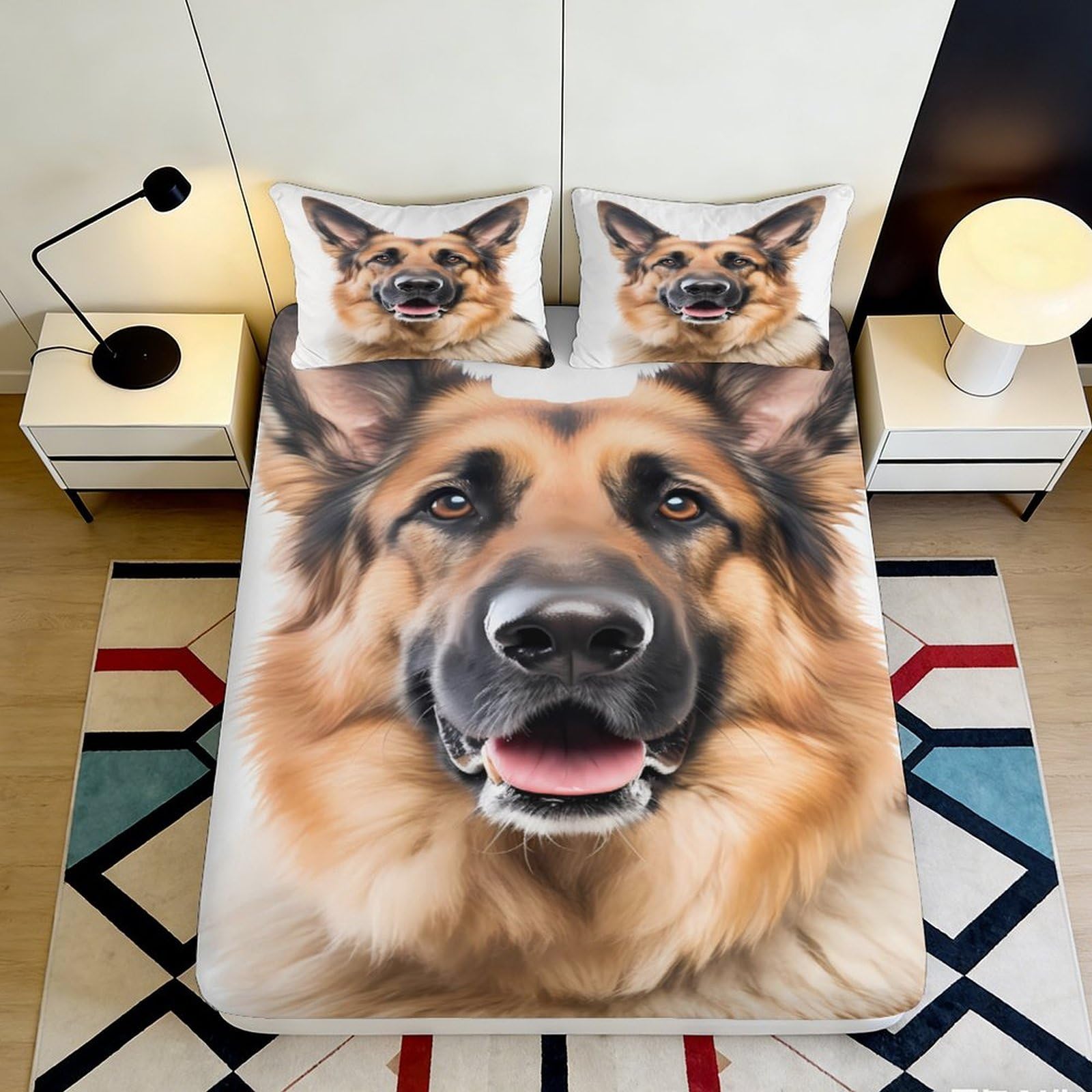 3D Printed German Shepherd Fitted Sheet Microfiber Soft Breathable Dog Pattern Mattress Cover for Bedroom Decor 90x200x25cm