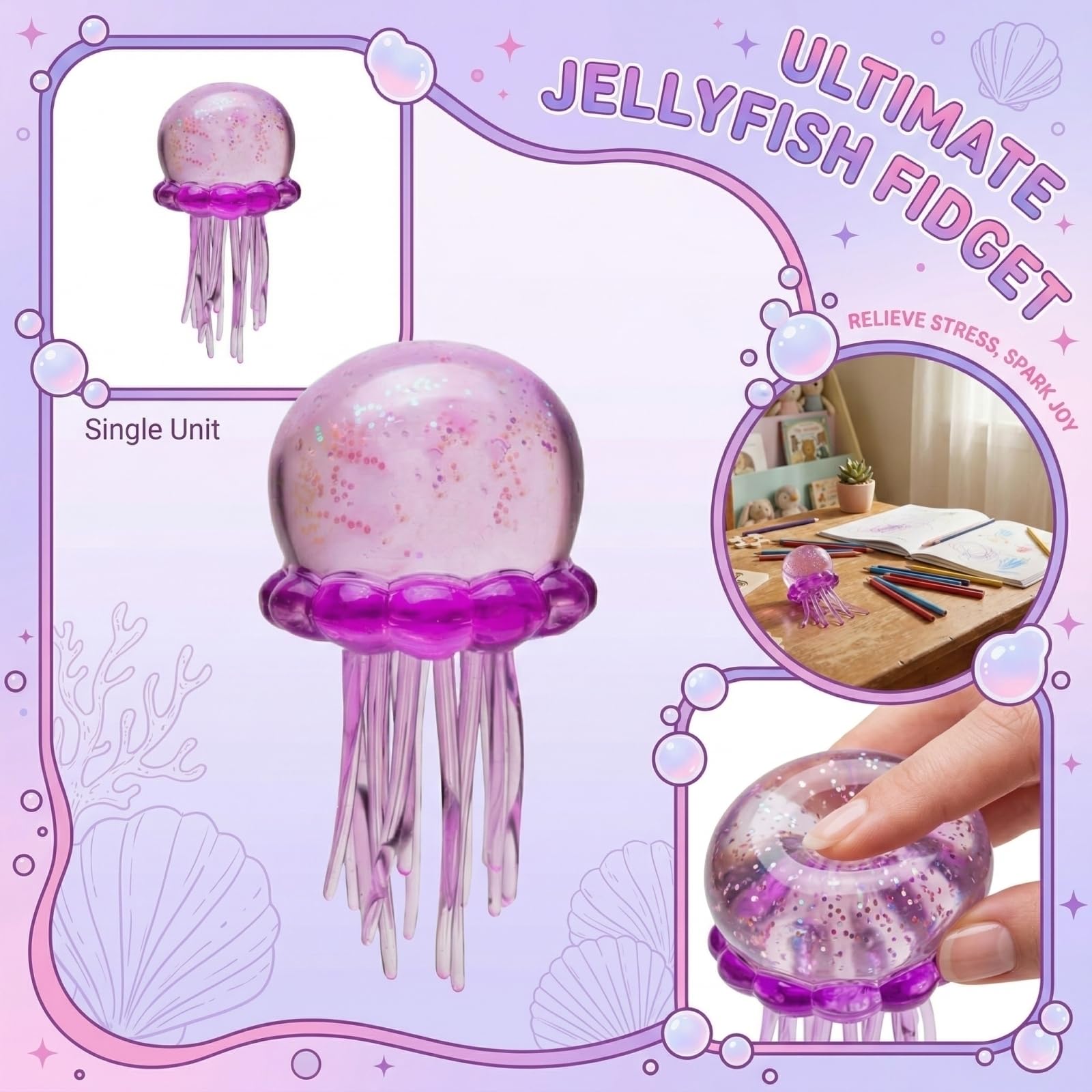 Jellyfish Squeeze Toys, Drop Malt Sugar Balls Relieve Stress, Sensory Toy with a Super Solid Squish for Adult, Squishy Ultra Squishy and Moldable Slow Rise - 5
