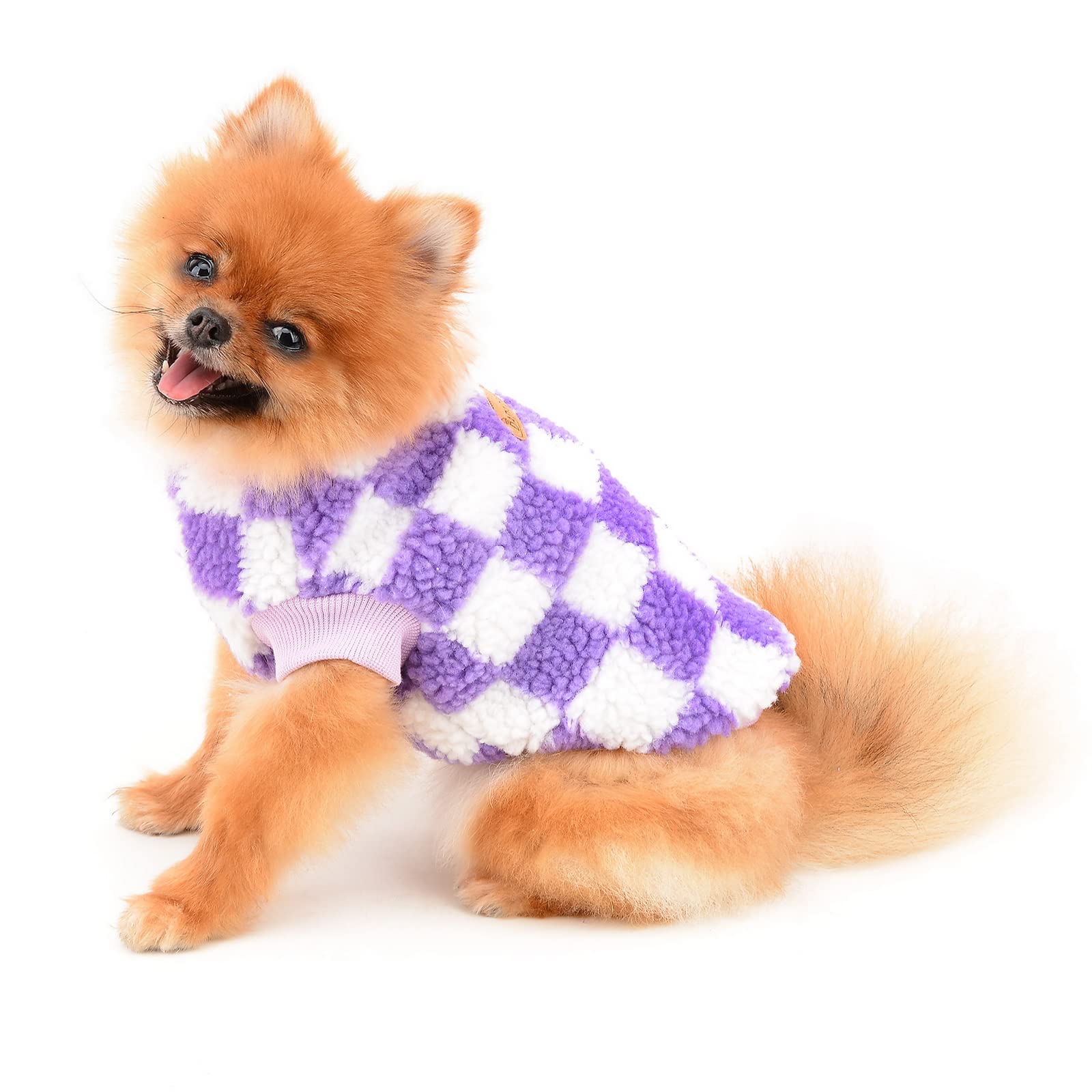 PAIDEFUL Dog Sweaters for Small Dogs Girl Boy Fashion Mosaic Black and White Fleece Jumpers Warm Pullover Chihuahua Puppy Clothes Cold Weather Knitwear Apparel for Cats Only Winter Autumn Purple S