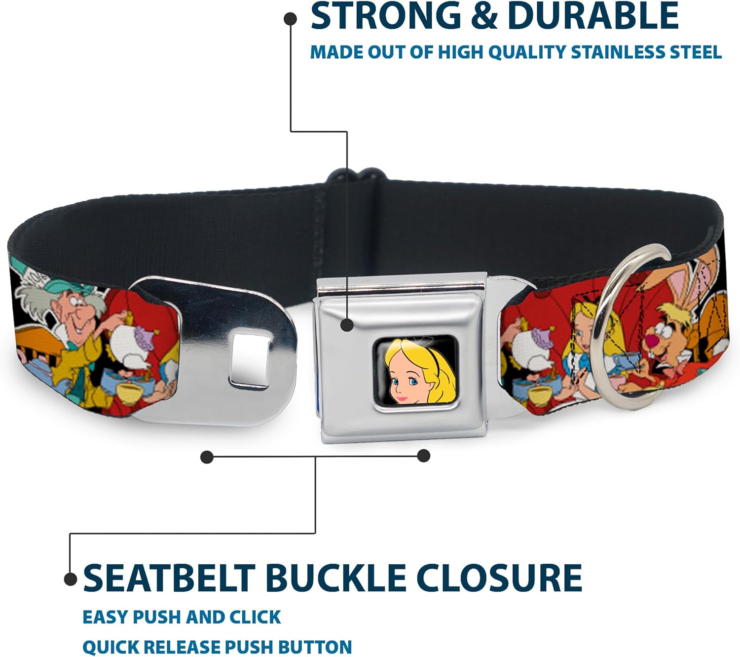 Buckle-Down Seatbelt Buckle Dog Collar - Alice's Encounters in Wonderland - 1" Wide - Fits 15-26" Neck - Large