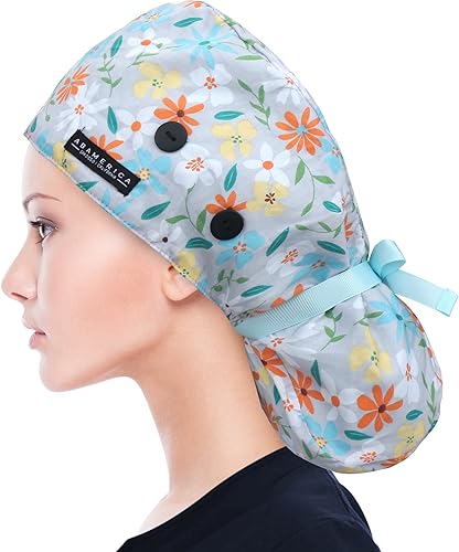 Miniatura 22 de ABAMERICA Gorras quirúrgicas para mujer, gorro de enfermera, soporte funcional para cola de caballo para cabello largo, individual o forrado