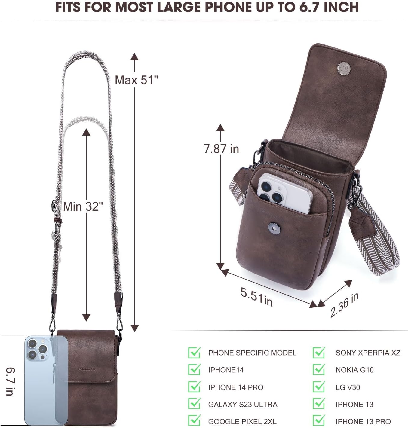 POIUGOYA Small Crossbody Bags for Women Trendy,Leather Triple Compartment Cell Phone Crossbody Wallet Purses with Card Slots | Small, Trendy, Triple Compartment, Cell Phone, with Card Slots, Small - Image 6