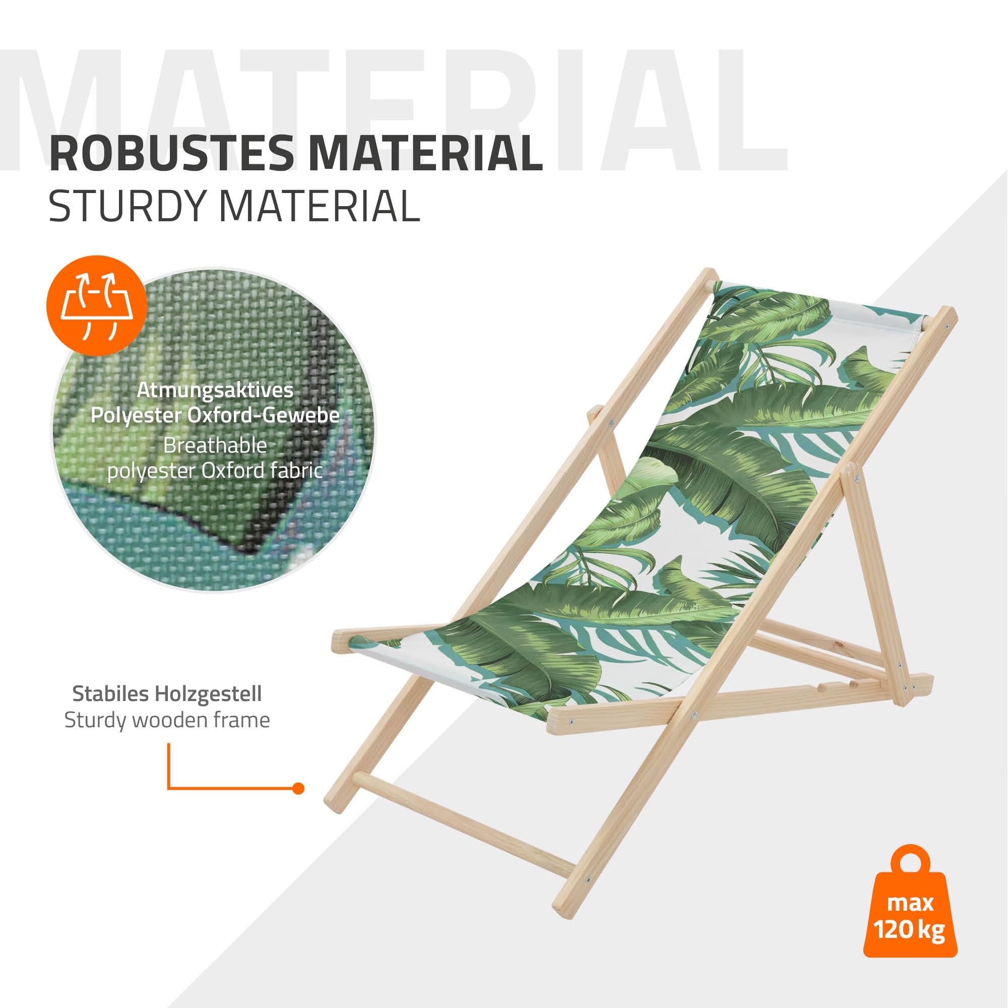 ECD Germany 2er Set Liegestuhl klappbar Tropical Grün-Weiß, aus Holz, Sonnenliege mit verstellbarer Rückenlehne, Strandliege bis 120 kg, Gartenliege, Strandstuhl, Relaxliege für Garten Balkon Terrasse