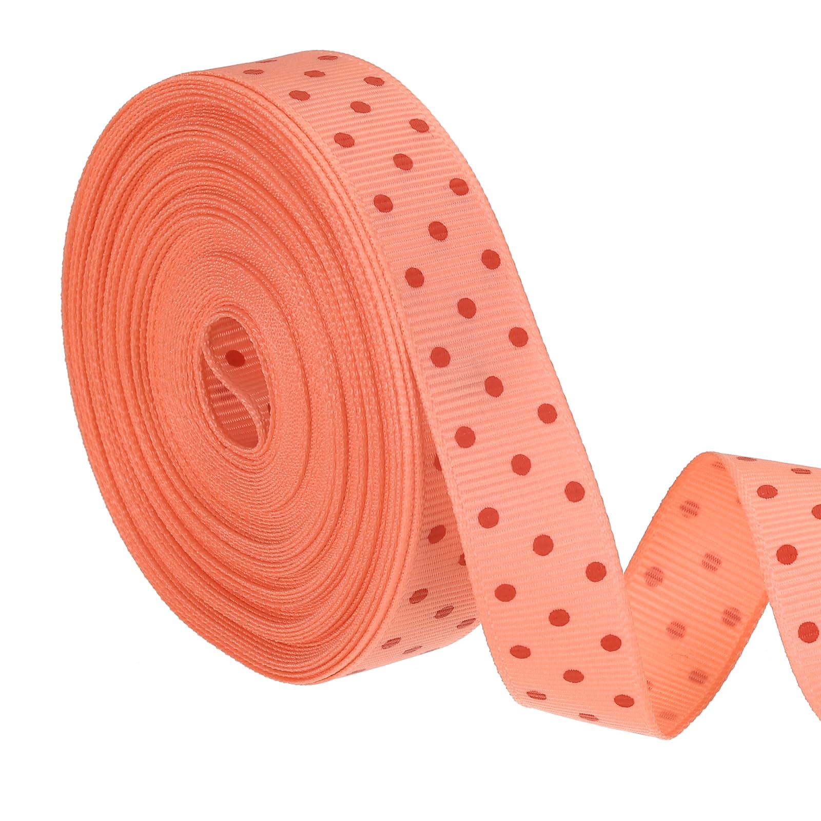 PATIKIL Polka Dots Grosgrain Ribbon (1.6cm x 9m, Nude Pink)(1Roll) Fabric Ribbons Bow Decoration with Red Polka Dots, Suit for Flower Bouquet/Gift Wrapping/Party Decor/Bows Making