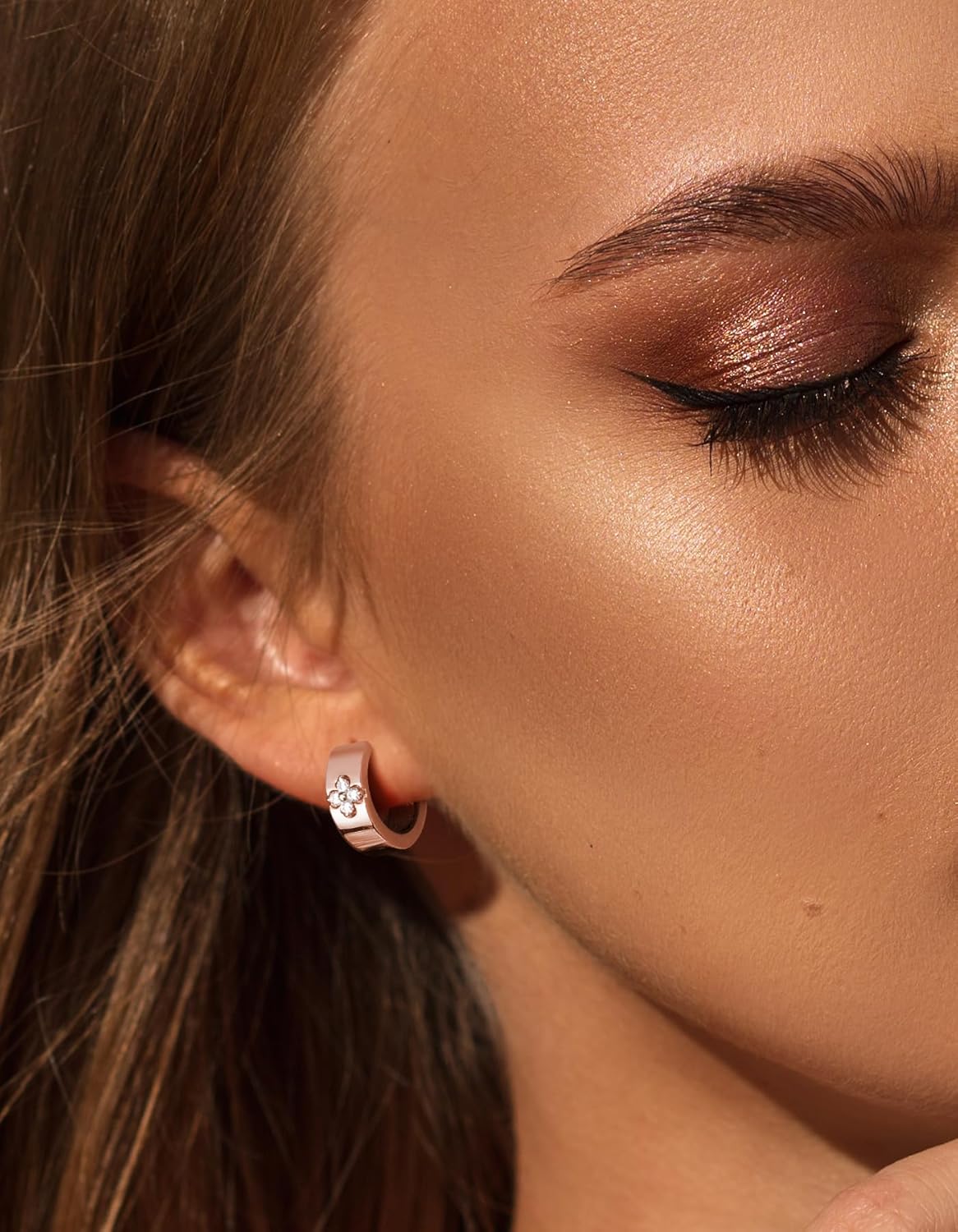 Clover Hoop Earrings for Women Gifts with Lab Grown Moissanite|Lab Grown Emerald|18K Gold Plated S925 Sterling Silver Non Tarnish - Image 2