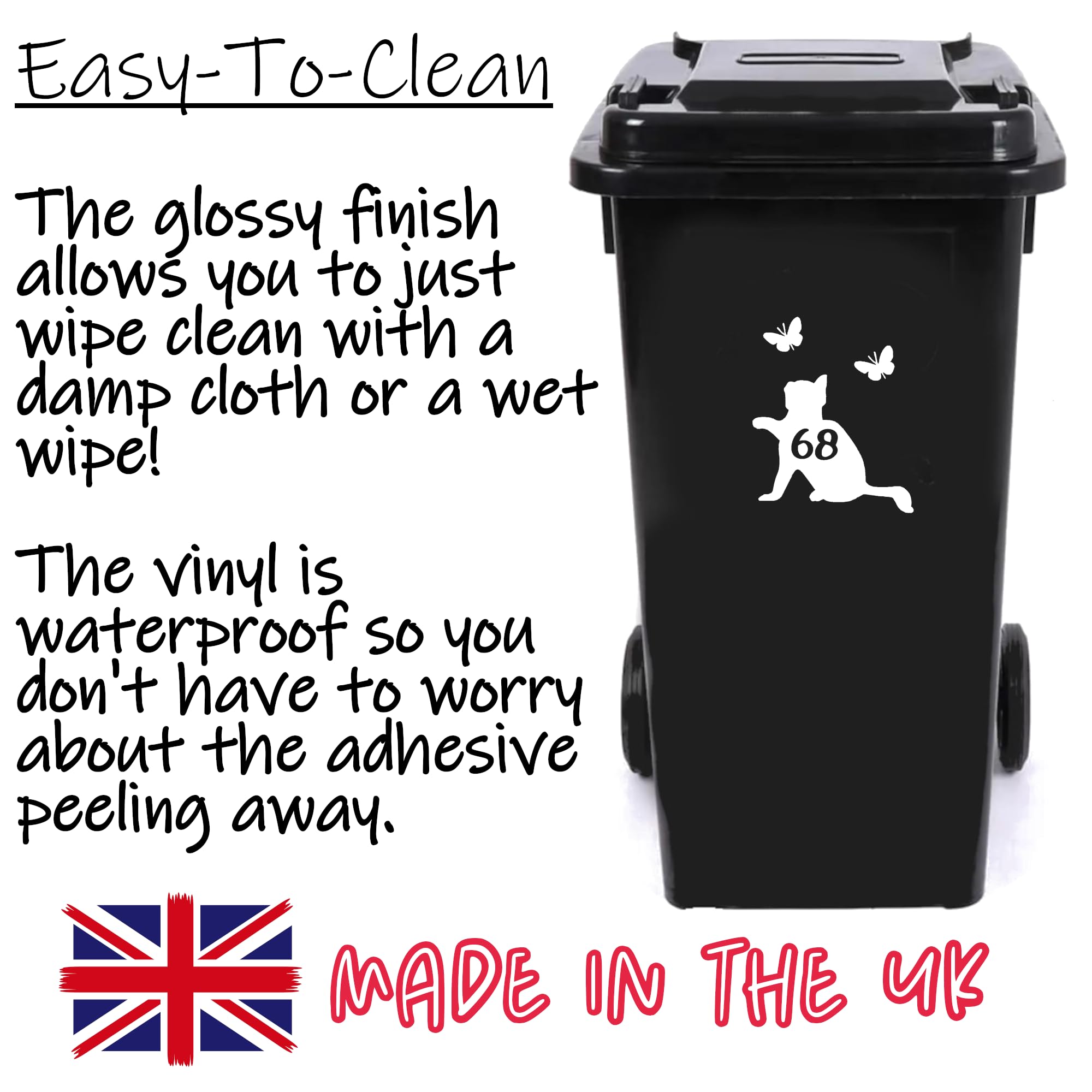 Cute Cat Chasing Butterflies Waterproof Wheelie Bin Stickers, Vinyl Material, Gifts for Cat Lovers - Image 4