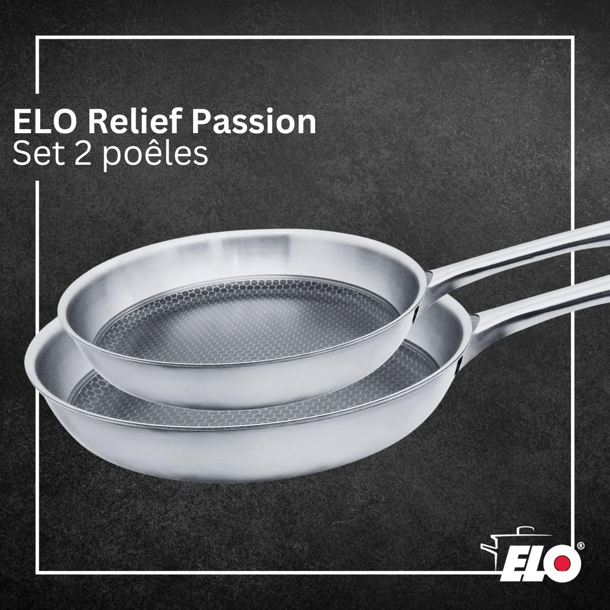 Elo Batterie cuisine 3 pieces 26 cm | 2 poêles et 2 faitouts, Inox, 24 28 cm et 14 26 cm, Induction vitrocéramique gaz four lave vaisselle