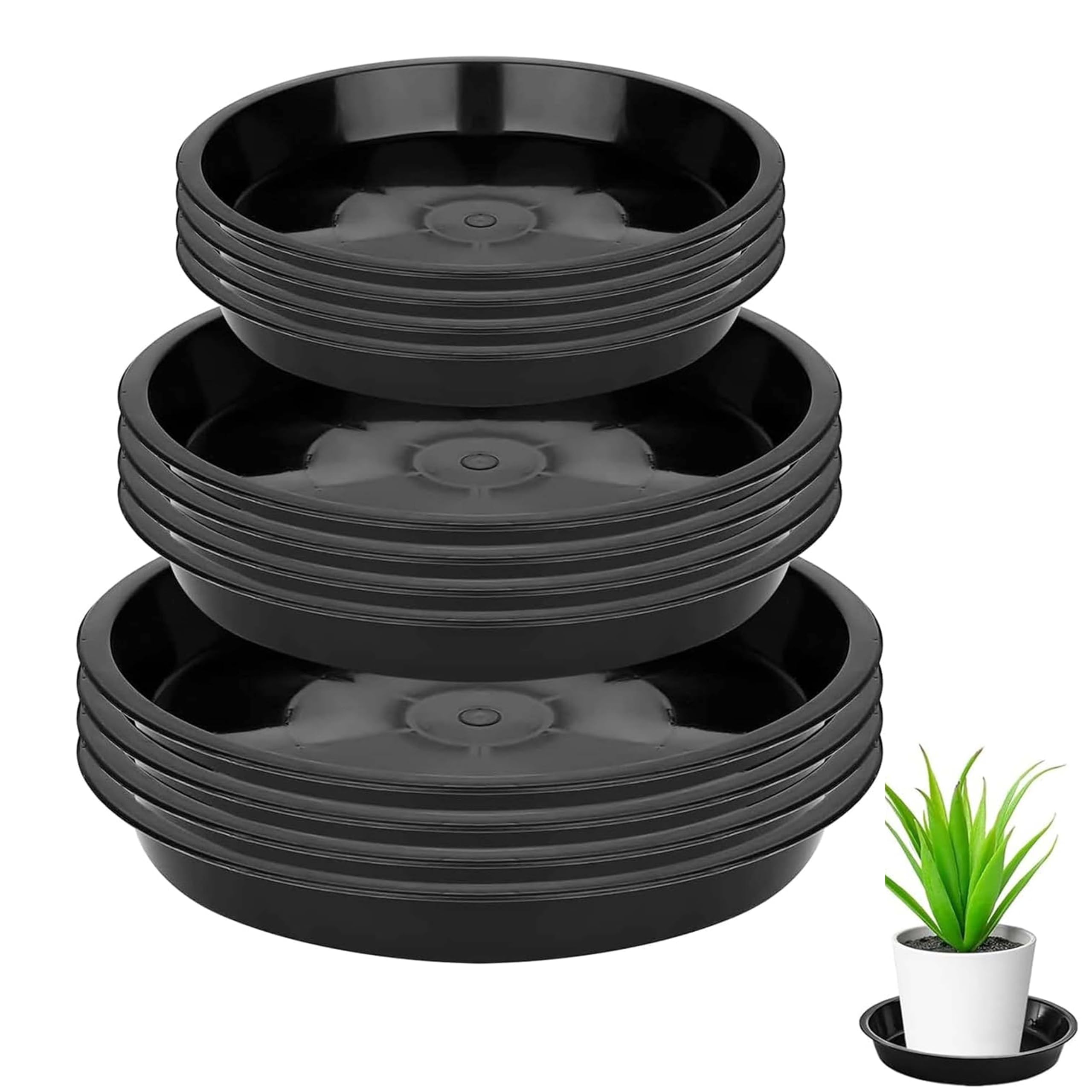 12-Pack Black Plastic Plant Saucer Set – Includes 6", 8", and 10" Sizes – Durable Round Drip Trays for Indoor and Outdoor Use – Protects Surfaces from Water Damage – Ideal for Home and Garde