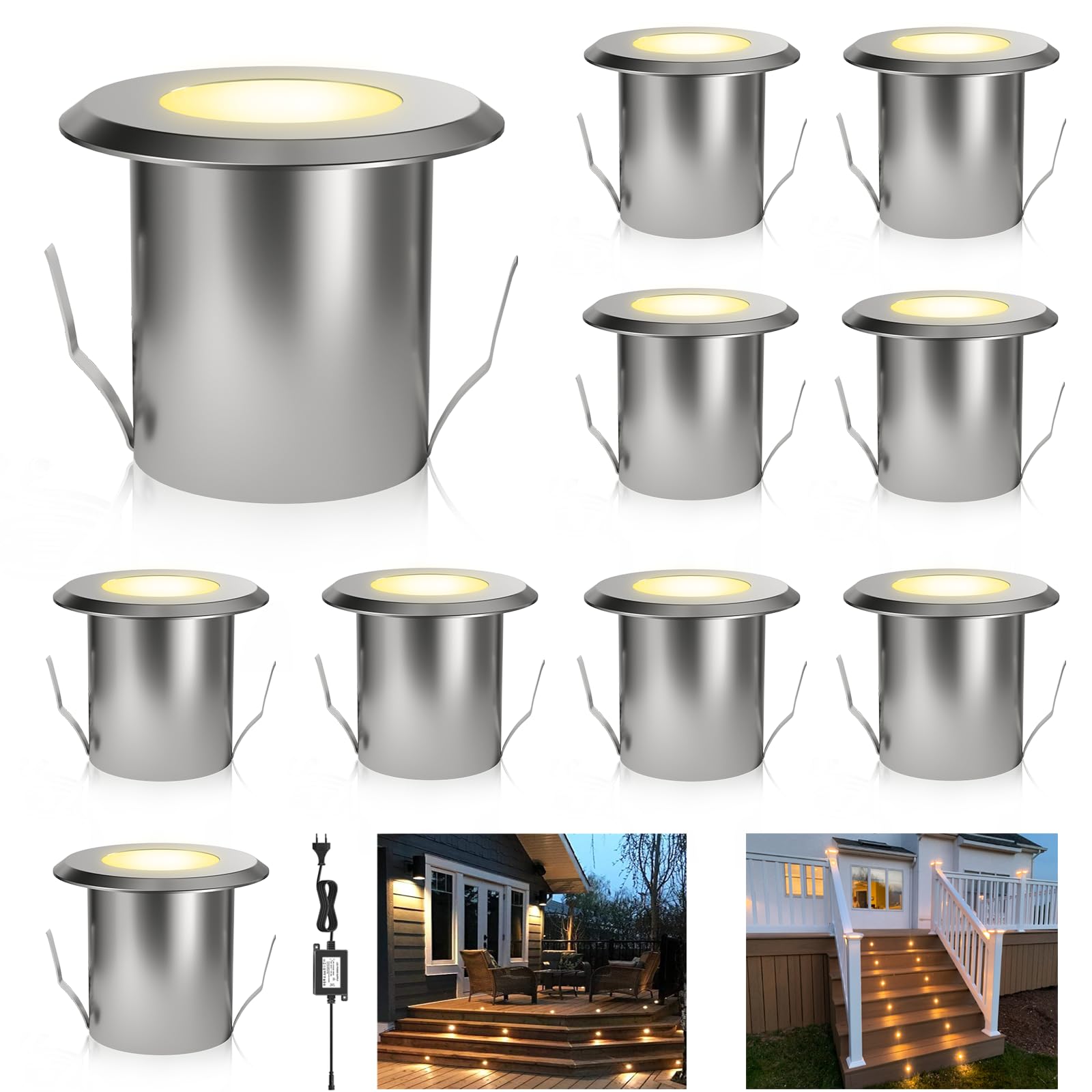 LED Bodeneinbaustrahler 10er Set Ø39mm 0,5W Terrassen Einbaustrahler Aussen 12V IP67 Wasserdicht Aluminium Terrassenstrahler Licht für Küche Garten Treppen Balkon Terrasse, Warmes Weiß