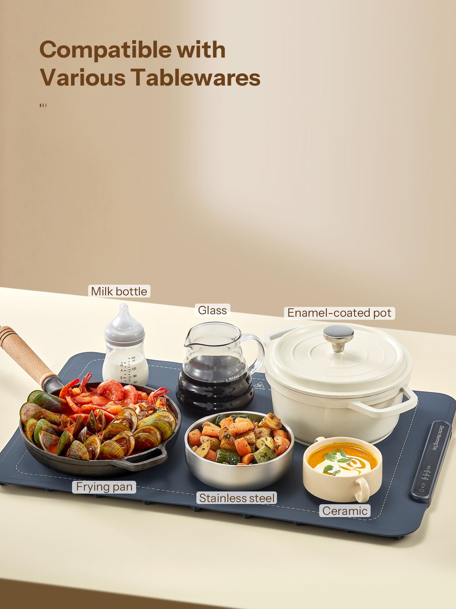 Reemix Bandeja de Calentamiento Eléctrico, Alfombrilla Calefactora Plegable para Alimentos con Temperatura Máxima Ajustable de 100℃, Apagado Automático para Reuniones, Fiestas y Uso Diario