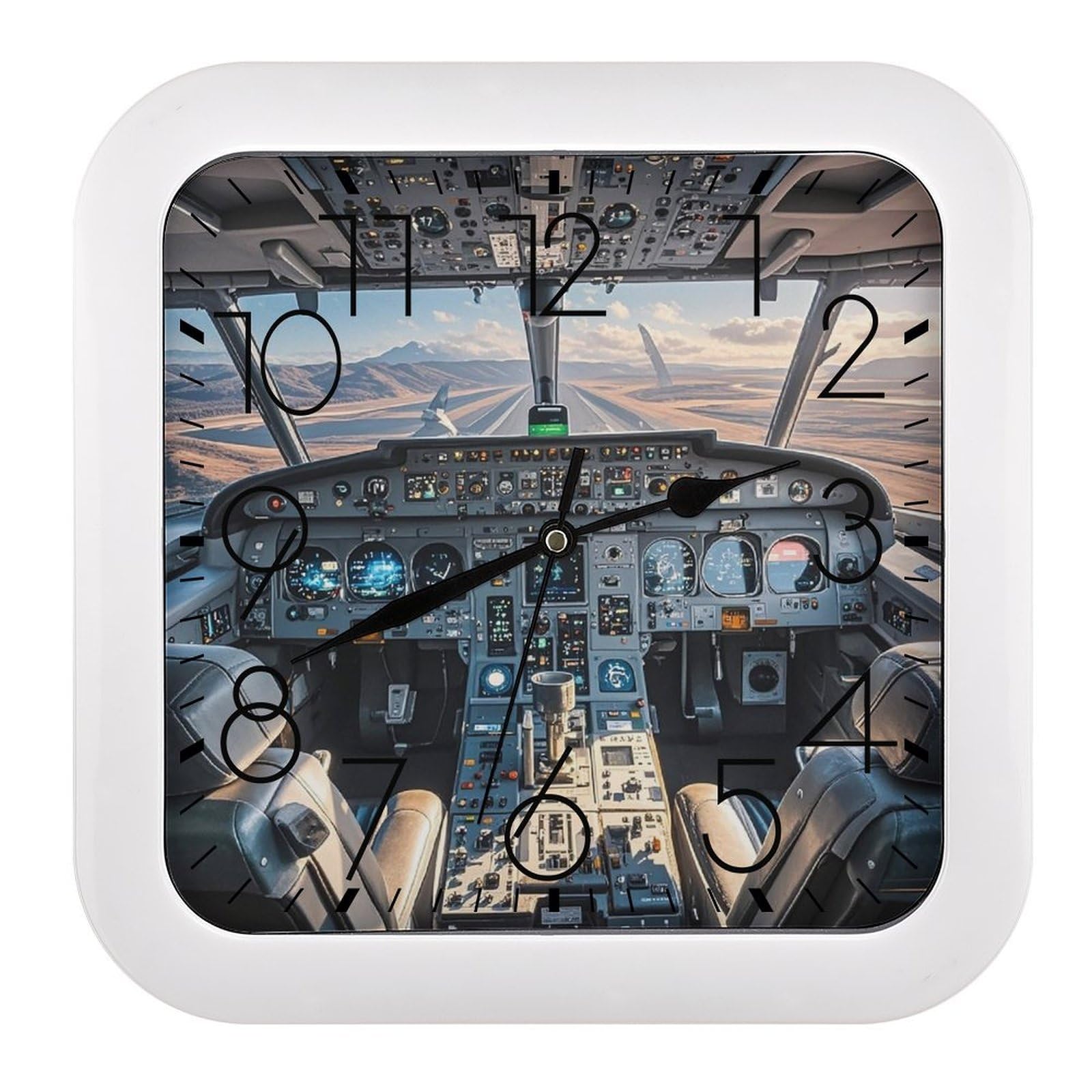 FekiLoot Square Airplane Cockpit Wall Clock Decorative Battery Operated Analog Clocks Silent Non-Ticking Frame Wall Clocks Perfect Kitchen Or Office Clock 10 Inch