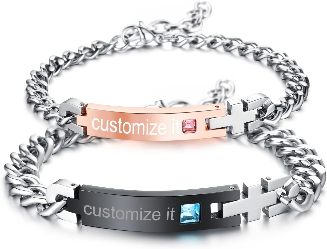 TEMICO Personalized Engravable Stainless Steel ID Bracelets for Men Women, Name Plate Identity Bracelets