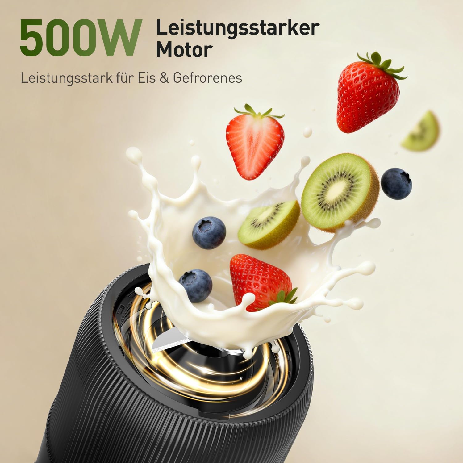 Ombrex Standmixer 500W & Smoothie Maker, Kompakter Blender für die Küche, 2 Mixbecher 750ml & 200ml, BPA-frei, Mixer für Smoothies, Eis & Babynahrung