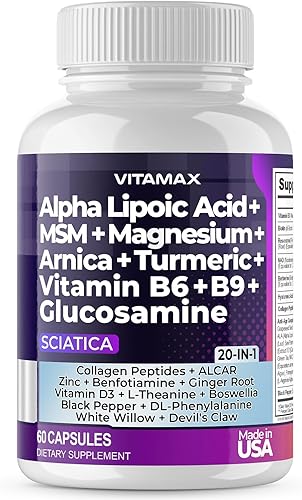 Miniatura 1 de Apoyo a la salud del nervio ciático - Cápsulas de suplemento para el nervio ciático con ácido fólico, guisante, glucosamina, MSM, complejo de