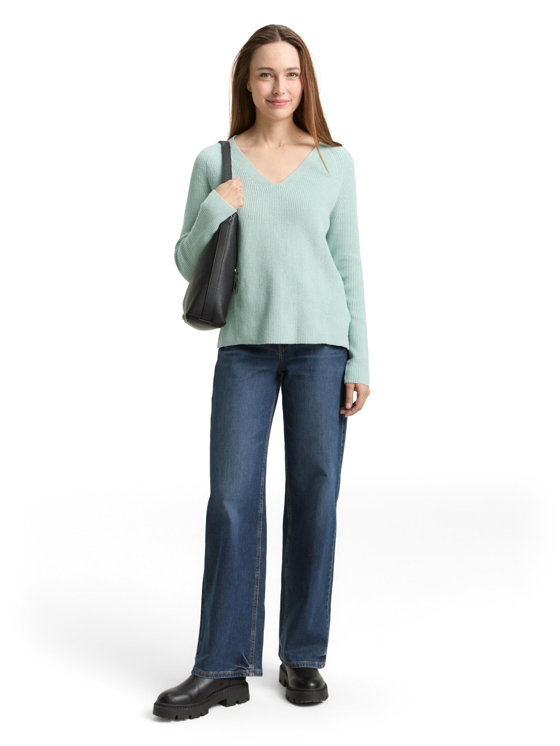 TOM TAILOR Damen Strickpullover mit V-Ausschnitt