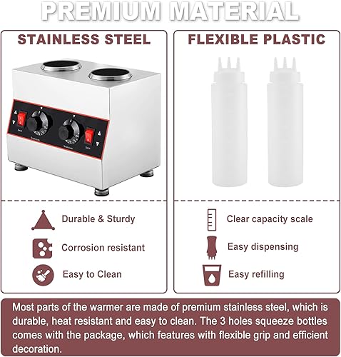 Miniatura 5 de Calentador eléctrico de salsa de queso, dispensador de queso nacho con botella de 22 onzas, calentador de botellas para chocolate caliente dulce de