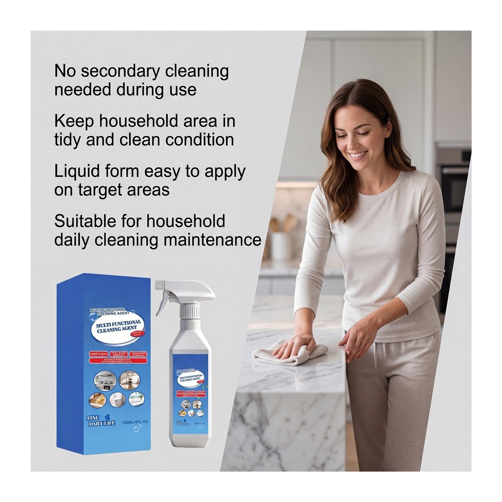 Spray limpiador multiusos de 120 ml, for uso general en el hogar y la cocina, elimina potentemente las manchas(2pcs)