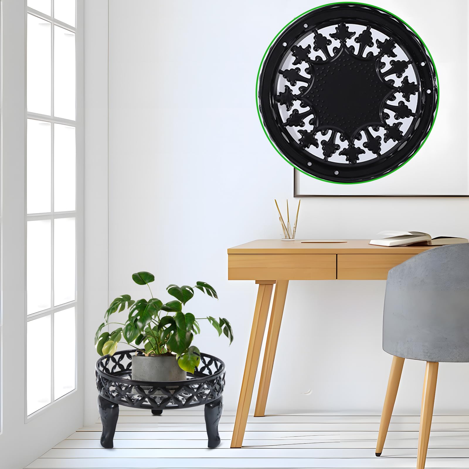 Santentre Black Metal Plant Stand - Indoor & Outdoor, Anti-Rust, Multiple Plants, Display Shelves for Garden Patio Decor - Image 4