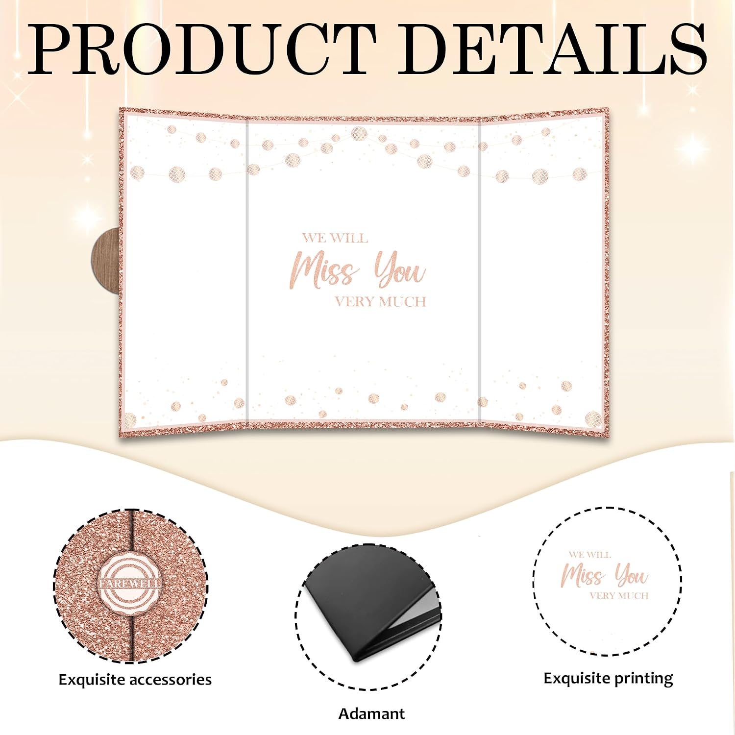 Pink Glitter Farewell Party Decoration - We Will Miss You Guest Book - Retirement Alternative Signature Book for Women Men - Signing Card Board Retirement Gifts For Farewell Party Supply & Favors-A05