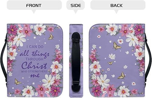 Miniatura 3 de Funda de la Biblia con diseño de flores para mujer, funda pequeña para la Biblia con asa con cremallera y llavero, bolsa protectora de la Biblia,