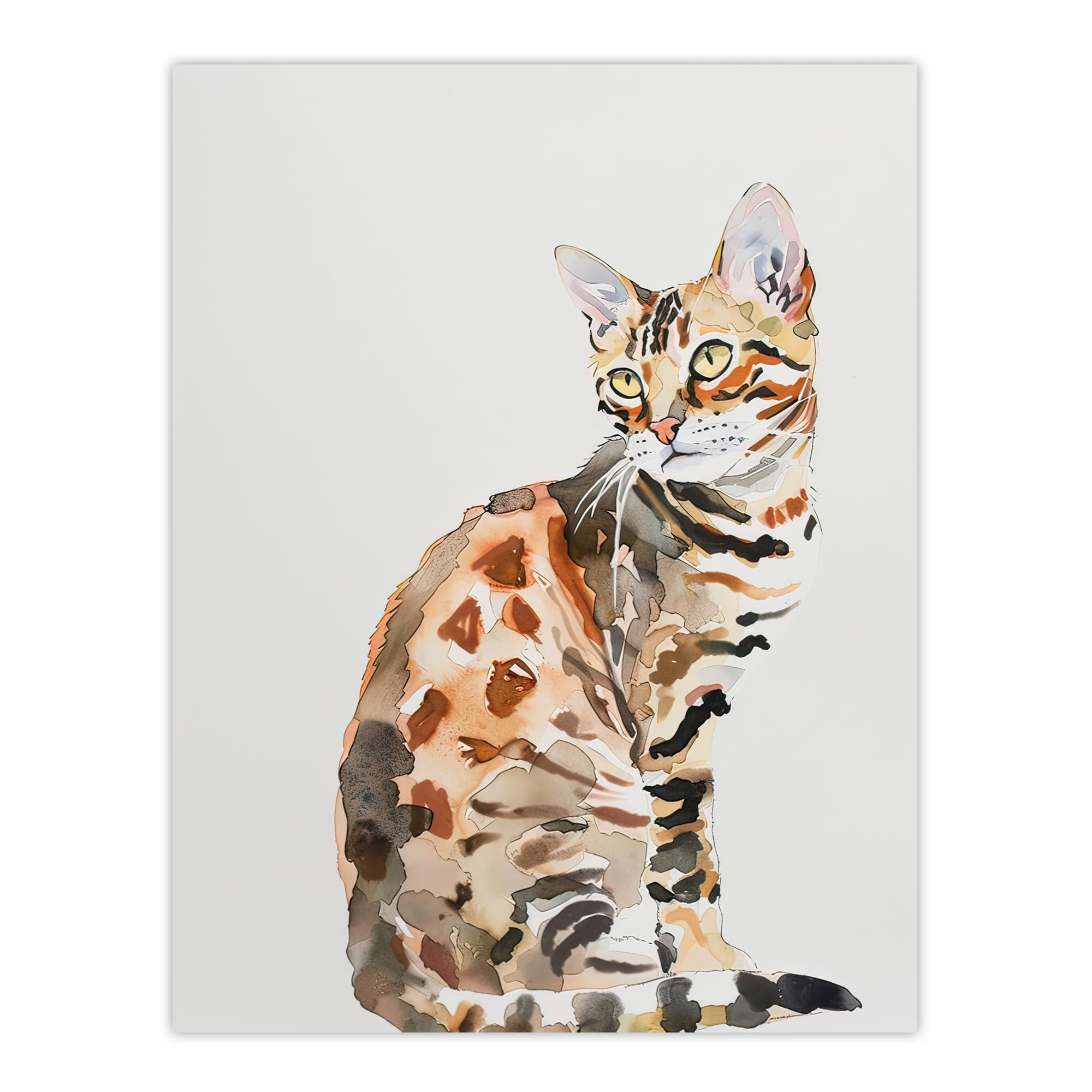 Artery8 Marble Coat Bengal Cat Lover Bright Watercolour Living Room Extra Large XL Wall Art Poster Print