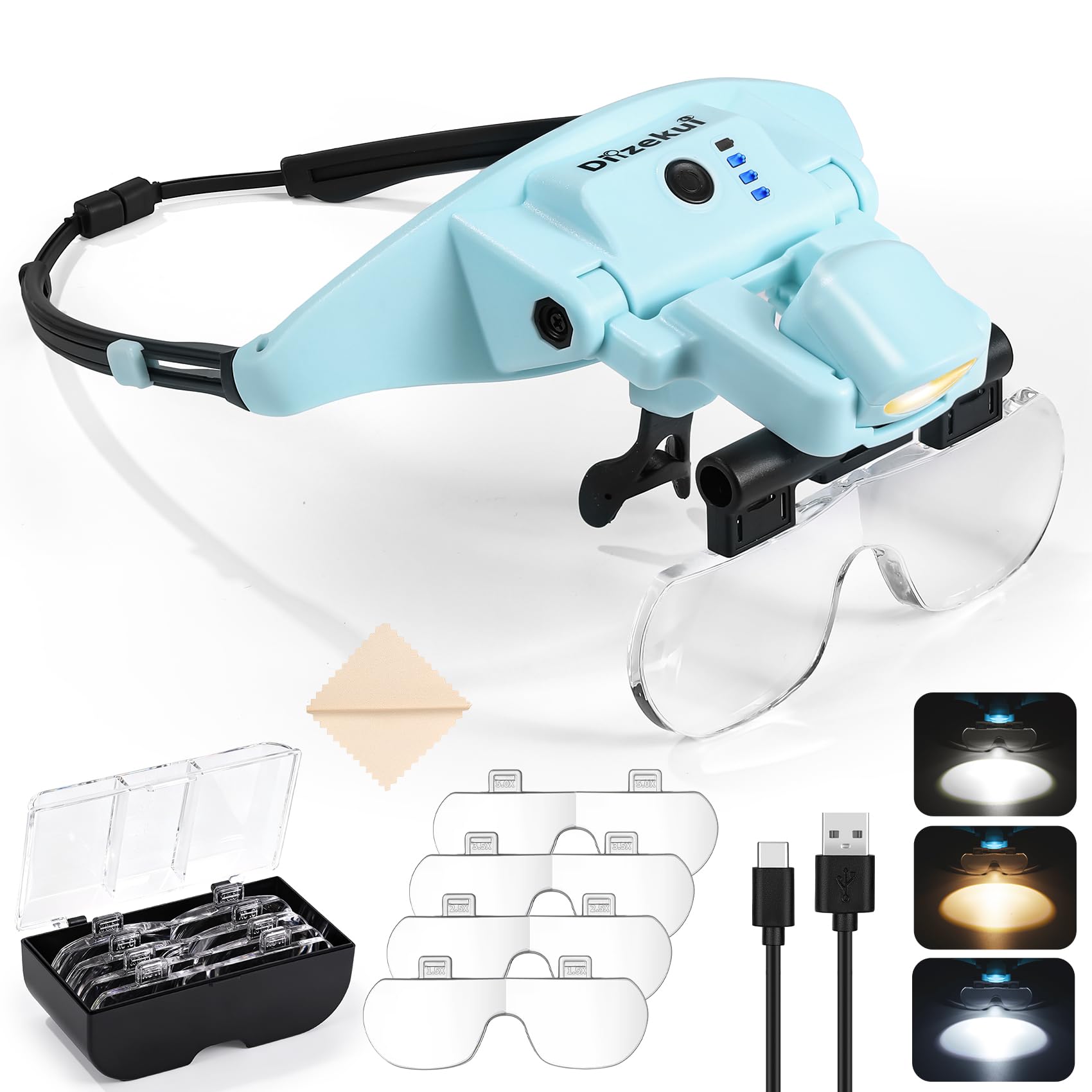 Dilzekui Magnifying Glasses for Close Work 1.5-5X,Magnetic Buckle Magnifier