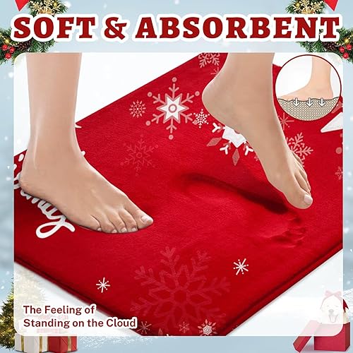 Miniatura 5 de ArtSocket Juego de 3 tapetes de baño de Navidad, diseño de muñeco de nieve rojo, antideslizante, lavable, juego de 3 tapetes de baño para decoración