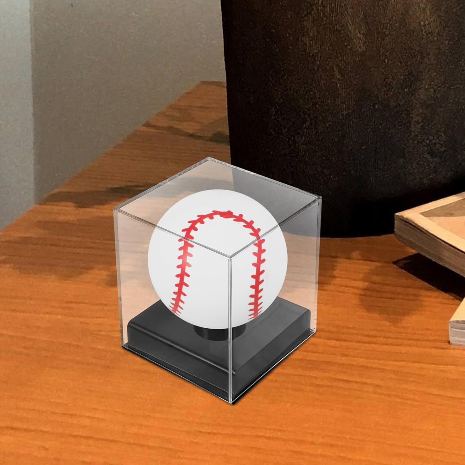Alasum 2pcs Baseball Display Case Cube with Black Base, Acrylic Baseball Autograph Storage Box for Official Size Sports Memorabilia Collectors